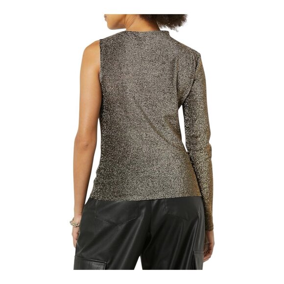 TEREA By Andrea Pitter Emiliana Gold One Shoulder Metallic Ruched Top Large NWT - Picture 2 of 13